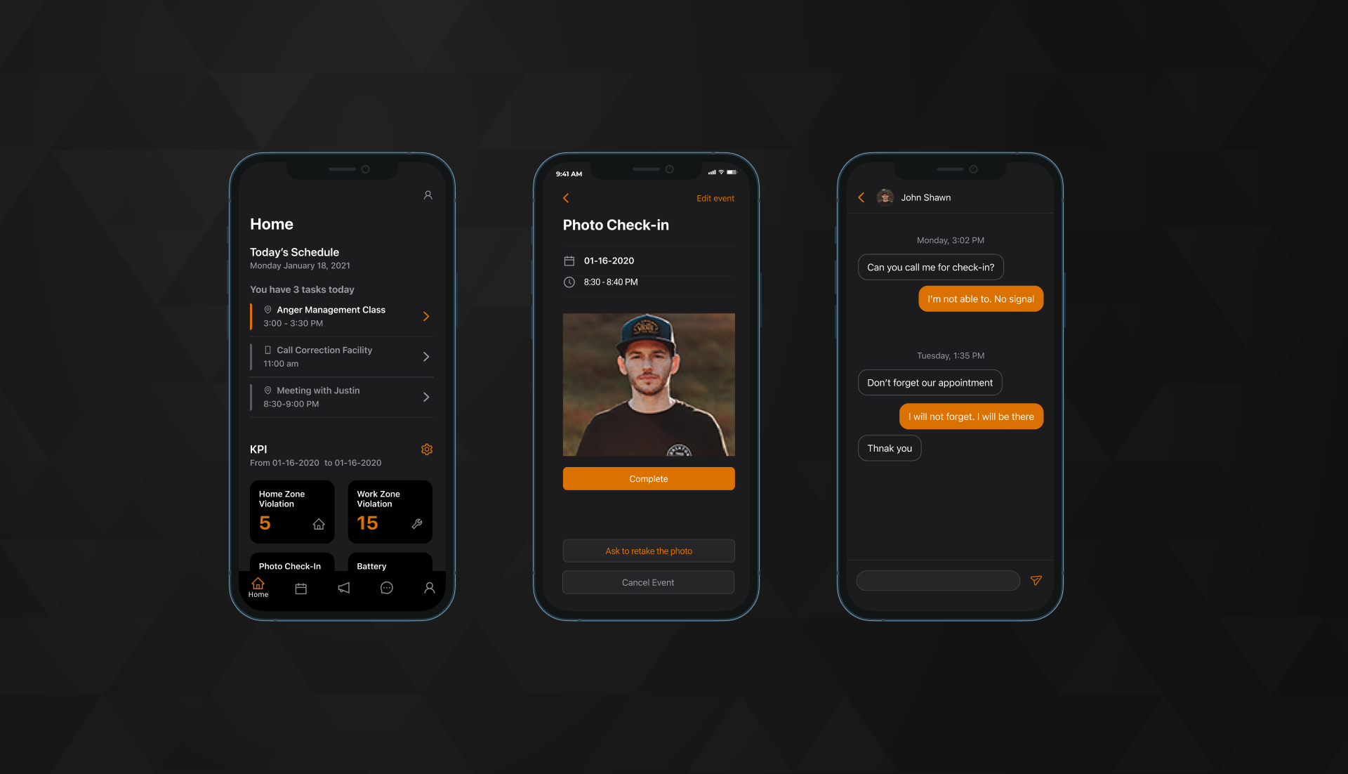 tracking system mobile app screens